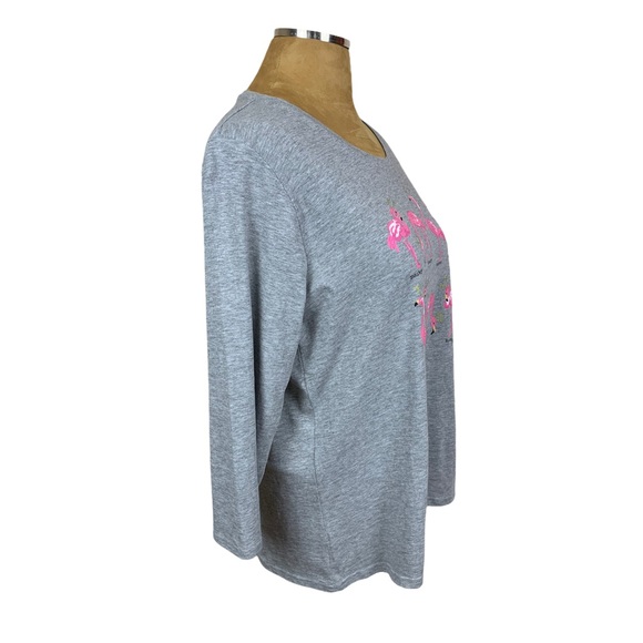 Caribbean Joe Pink Flamingo Reindeer Cotton Tee - Picture 5 of 9